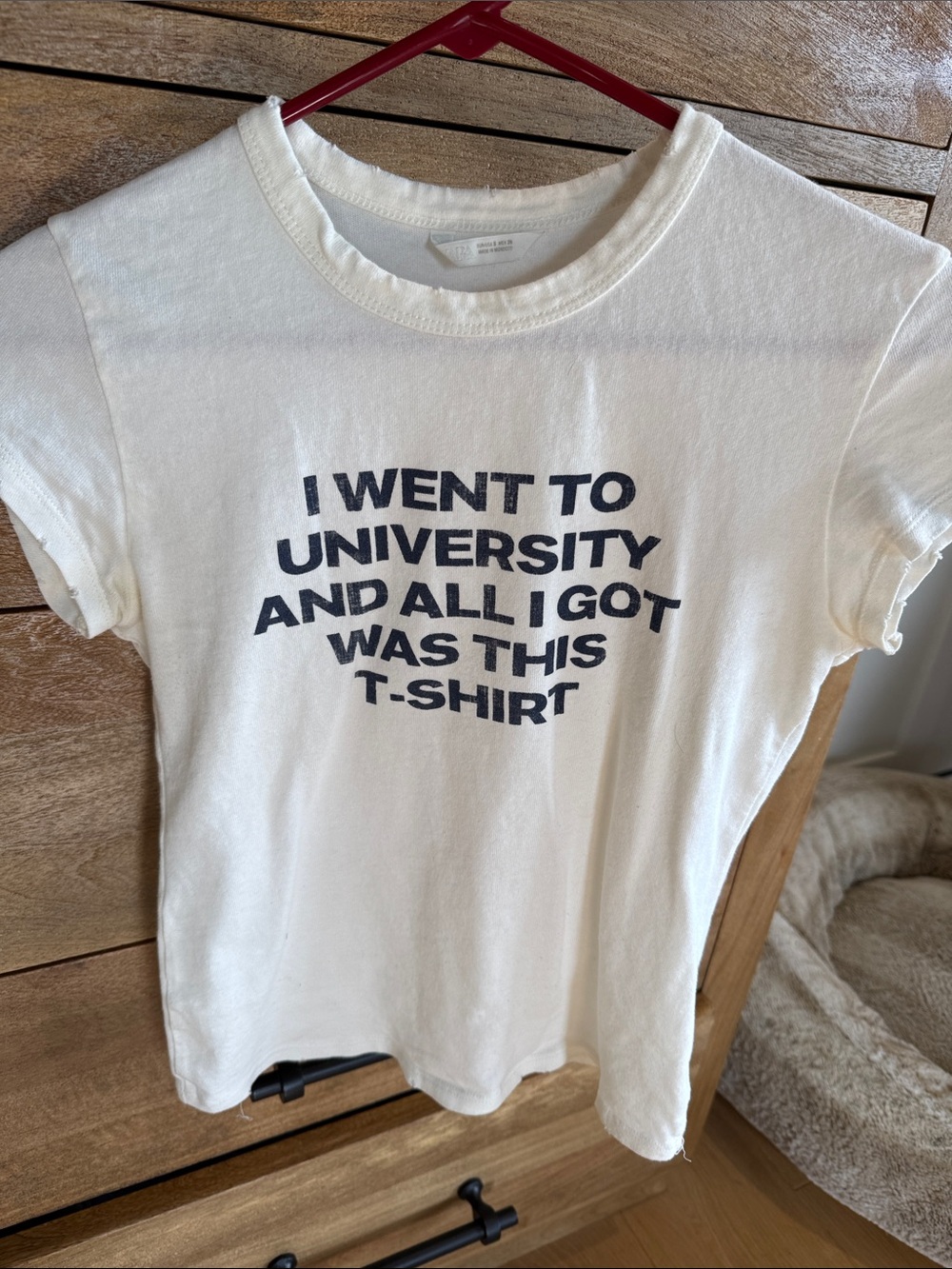 Zara White Tee with Navy Graphic Text